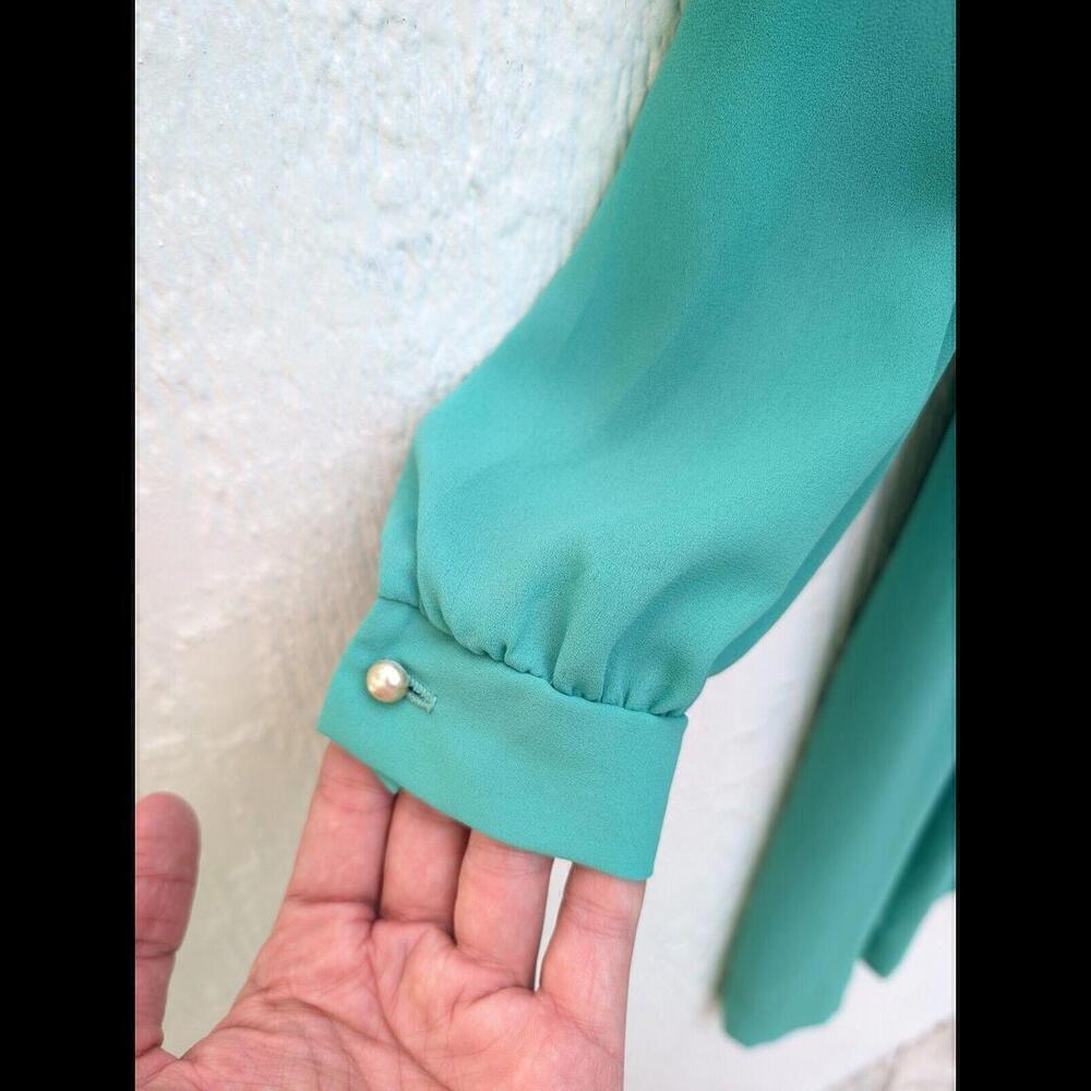 Vintage 60s Henry Lee Union Made Green Flowy Sheer Chiffon Dress Size Medium - Picture 3 of 7